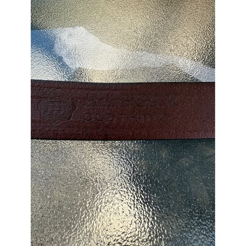 Haggar Mens Brown Black Two Tone Genuine Leather Belt Silver Buckle 48 Inch